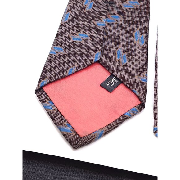 Yves Saint Laurent Silk Brown & Blue Geometric Patterned Tie - Picture 4 of 15